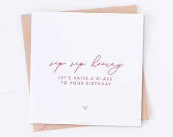 Sip Sip Hooray Birthday Card, Birthday Card for Her, Happy Birthday, Cocktail Birthday Card, Gift for Her, Raise a Glass