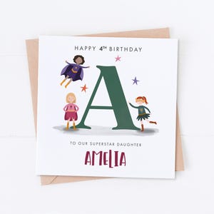 Carte d'anniversaire personnalisée super-héros, 5e 6e 7e anniversaire, anniversaire fille, anniversaire petite fille, anniversaire nièce, spécial petite fille