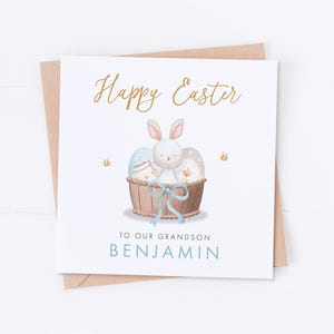 Carte de Pâques personnalisée lapin, carte de Pâques petit-fils, carte de Pâques petite-fille, lapin de Pâques, premières Pâques, carte fille, carte fils
