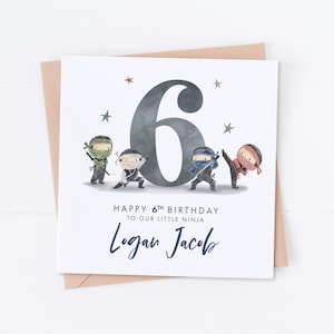 Carte d'anniversaire personnalisée Ninja, 5e 6e 7e anniversaire, carte d'anniversaire fils, anniversaire petit-fils, anniversaire neveu, spécial petit garçon