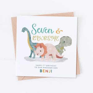 Carte personnalisée 7e anniversaire dinosaure, anniversaire dinosaure, premier anniversaire, anniversaire d'enfant, carte fille, carte fils, 1er, 2e, 3e, 4e, 5e, 6e