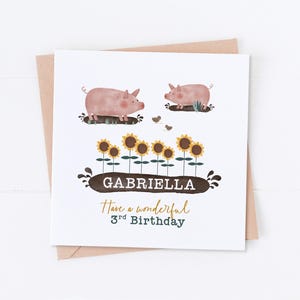 Carte d'anniversaire personnalisée animaux de la ferme cochon, anniversaire de la ferme, anniversaire de tournesol, anniversaire d'enfant, anniversaire d'enfant, carte fille, carte fils