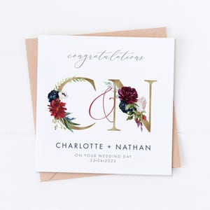 Carte de mariage avec initiales personnalisées, félicitations pour le jour de votre mariage, carte de fiançailles, carte de célébration, juste mariés, M. et Mme
