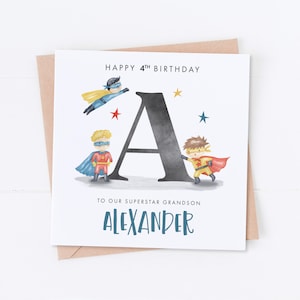Carte d'anniversaire personnalisée super-héros, 5e 6e 7e anniversaire, carte d'anniversaire de fils, anniversaire de petit-fils, anniversaire de neveu, spécial petit garçon
