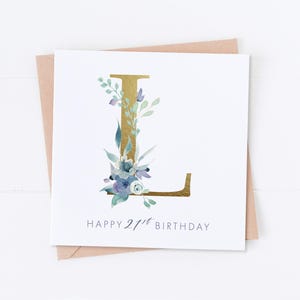 Carte personnalisée de 21 ans, joyeux anniversaire, carte d'anniversaire, carte pour elle, cadeau pour elle, carte florale