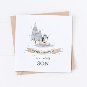 Carte de Noël fils pingouin, premier Noël de bébé, Noël pingouin, carte fils, spécial fils, joyeux Noël, carte fils merveilleux