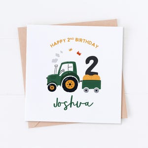 Carte d'anniversaire personnalisée tracteur vert, carte véhicules, anniversaire de ferme, anniversaire de transport, anniversaire de fils, carte de fille, anniversaire de petit-fils