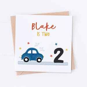 Carte personnalisée 2e anniversaire de voitures, carte de véhicules, anniversaire de transport, anniversaire de fils, anniversaire de fille, anniversaire de petit-fils, deux doigts