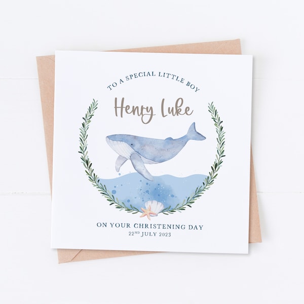 Personalised Whale Christening Card, Baptism Card, Boy Christening Card, Girl Christening Card, Son Christening, Daughter Christening