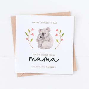 Carte personnalisée fête des mères pour maman et bébé koala, bonne fête des mères, carte maman, carte maman, carte grand-mère, carte grand-mère, cadeau pour maman