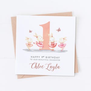 Carte personnalisée 1er anniversaire de lapin ballerine, 2e et 3e anniversaire, anniversaire de fille, anniversaire de petite fille, anniversaire de nièce, spécial fille