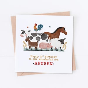 Carte d'anniversaire personnalisée avec des animaux de la ferme, anniversaire de la ferme, premier anniversaire, anniversaire d'enfant, anniversaire d'enfant, carte fille, carte fils