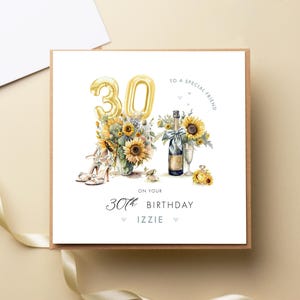 Carte tournesols personnalisée 30e anniversaire, tout âge, femme, ami, fille