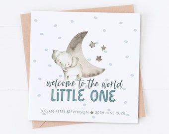 Personalised Elephant New Baby Card, Congratulations Card, New Parents, Tiny Human, Baby Boy Card, Baby Girl Card, Welcome to the World