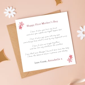 1ère carte personnalisée poème pour la fête des mères - Fleurs roses