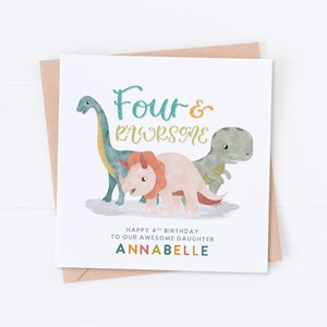 Carte personnalisée 4e anniversaire dinosaure, anniversaire dinosaure, premier anniversaire, anniversaire d'enfant, carte fille, carte fils, 1er, 2e, 3e, 5e, 6e