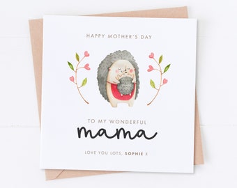 Personalised Mum and Baby Hedgehog Mother's Day Card, Happy Mother's Day, Mummy Card, Mama Card, Grandma Card, Nana Card, Gift for Mum