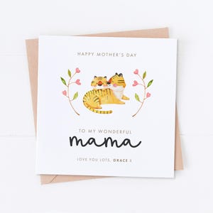 Carte personnalisée pour maman et bébé tigre, bonne fête des mères, carte maman, carte maman, carte grand-mère, carte grand-mère, cadeau pour maman