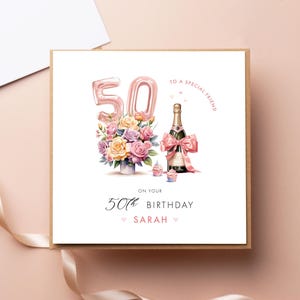 Carte personnalisée 50e anniversaire, tout âge, maman, femme, ami, fille carte florale rose