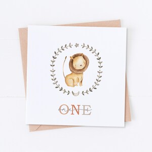 Carte 1er anniversaire Lion, anniversaire Safari, premier anniversaire, anniversaire d'enfants, 2e 3e 4e 5e anniversaire, carte fille, carte fils
