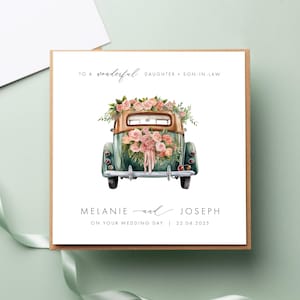 Carte personnalisée nom et date de mariage, belle-fille et gendre, félicitations le jour du mariage, belle-soeur et beau-frère, juste mariés