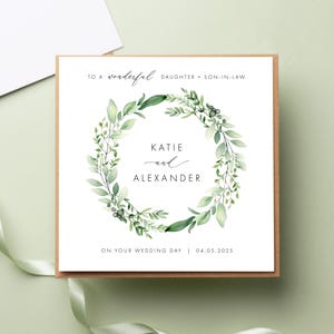 Carte de mariage personnalisée feuillage vert, fille et gendre Félicitations le jour du mariage, belle-soeur et beau-frère, juste mariés