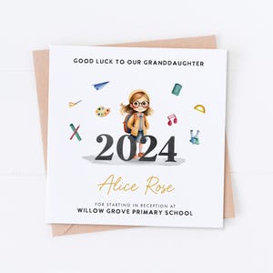 Carte personnalisée premier jour d'école pour fille, rentrée des classes, rentrée des classes, carte fils, petit-fils porte-bonheur, réception, première année