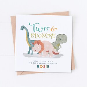 Carte personnalisée 2e anniversaire dinosaure, anniversaire dinosaure, premier anniversaire, anniversaire d'enfant, carte fille, carte fils, 1er, 3e, 4e, 5e, 6e