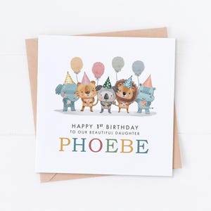 Carte d'anniversaire personnalisée safari animal, anniversaire safari, premier anniversaire enfant, anniversaire, 2e 3e 4e 5e anniversaire, carte fille fils