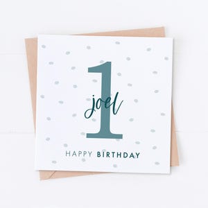 Carte 1er anniversaire personnalisée bleue, premier anniversaire, carte d'âge, carte à pois, anniversaire d'enfant, anniversaire d'enfant, carte fille, carte fils
