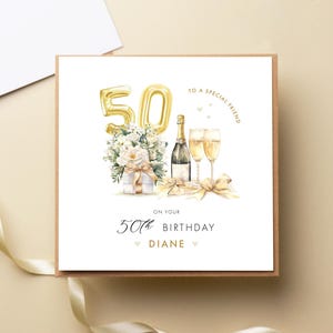 Carte personnalisée 50e anniversaire, tout âge, maman, femme, ami, fille carte florale en or