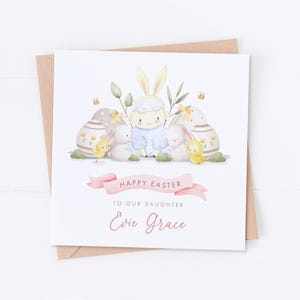 Carte de Pâques personnalisée agneau + poussins, carte de Pâques petit-fils, carte de Pâques petite-fille, lapin de Pâques, première Pâques, carte fille, carte fils