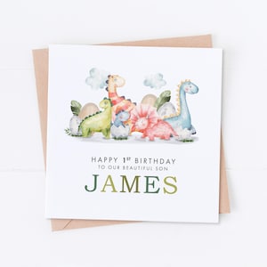 Carte personnalisée 1er anniversaire de dinosaure, anniversaire de dinosaure, premier anniversaire, anniversaire d'enfants, anniversaire d'enfants, carte fille, carte fils