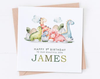 Personalised Dinosaur 1st Birthday Card, Dinosaur Birthday, First Birthday, Kids Birthday, Children's Birthday, Daughter Card, Son Card
