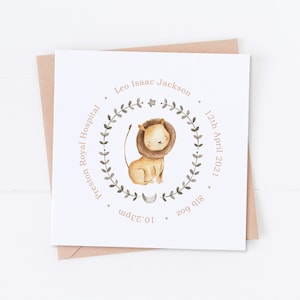 Carte personnalisée Safari Lion pour nouveau bébé, carte de félicitations, bienvenue dans le monde, carte de nouveaux parents, carte de bébé garçon, carte de bébé fille, nouveau-né