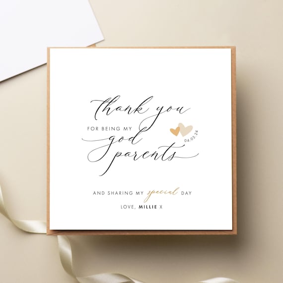 Personalised Yellow Thank You Godparent Card, Godparent Christening Card, Godmother Card, Godfather Card