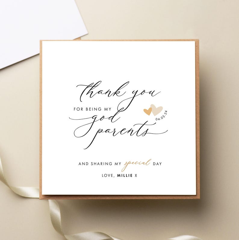Personalised Yellow Thank You Godparent Card, Godparent Christening Card, Godmother Card, Godfather Card zdjęcie 1