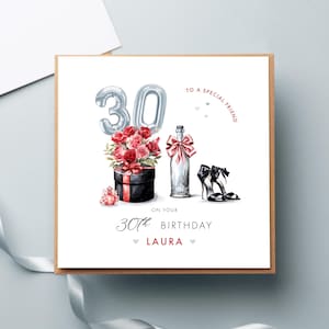 Carte personnalisée 30e anniversaire, tout âge, femme, ami, fille carte florale