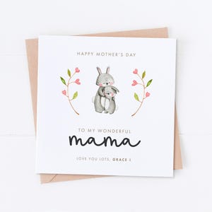 Carte personnalisée pour maman et bébé lapin, fête des mères, bonne fête des mères, carte maman, carte maman, carte grand-mère, carte grand-mère, cadeau pour maman