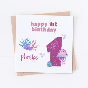 Carte personnalisée 1er anniversaire, anniversaire sous la mer, carte d'âge, premier anniversaire, anniversaire d'enfants, anniversaire d'enfants, carte fille, carte fils