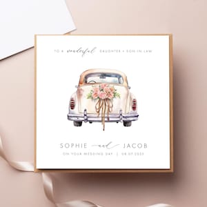 Carte de voiture de mariage personnalisée Just Married, fille et gendre, félicitations le jour du mariage, beau-frère, M. et Mme