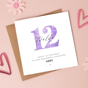 Carte violette pour 12e anniversaire, tout âge/plus de couleurs disponibles, 15e fille, 11e nièce, 14e soeur, petite-fille 13e