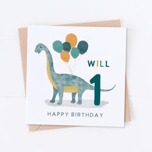 Anniversaire personnalisé dinosaure brachiosaurus, premier anniversaire, anniversaire dinosaure, anniversaire d'enfant, carte fille, carte fils, 1, 2, 4, 5, 6