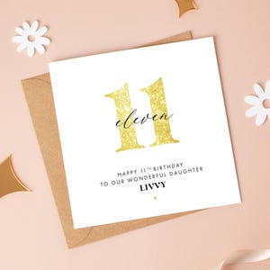 Carte jaune pailletée 11e anniversaire, tout âge/plus de couleurs disponibles, 10e fille, 12e nièce, 14e soeur, petite-fille 13e