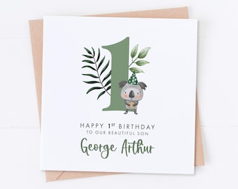 Personalised Koala 1st Birthday Card, Safari Birthday, First Birthday, Kids Birthday, 2nd 3rd 4th 5th Birthday, Daughter Card, Son Card