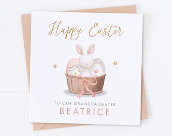 Personalised Bunny Happy Easter Card, Granddaughter Easter Card, Grandson Easter Card, Easter Bunny, First Easter, Daughter Card, Son Card