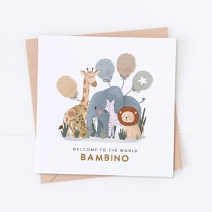 Carte Safari nouveau bébé, Bambino de bienvenue, carte de félicitations, bienvenue dans le monde, carte de bébé garçon, carte de bébé fille, carte de nouveau-né