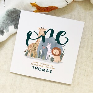 1er carte d'anniversaire pour enfants Safari - personnalisée