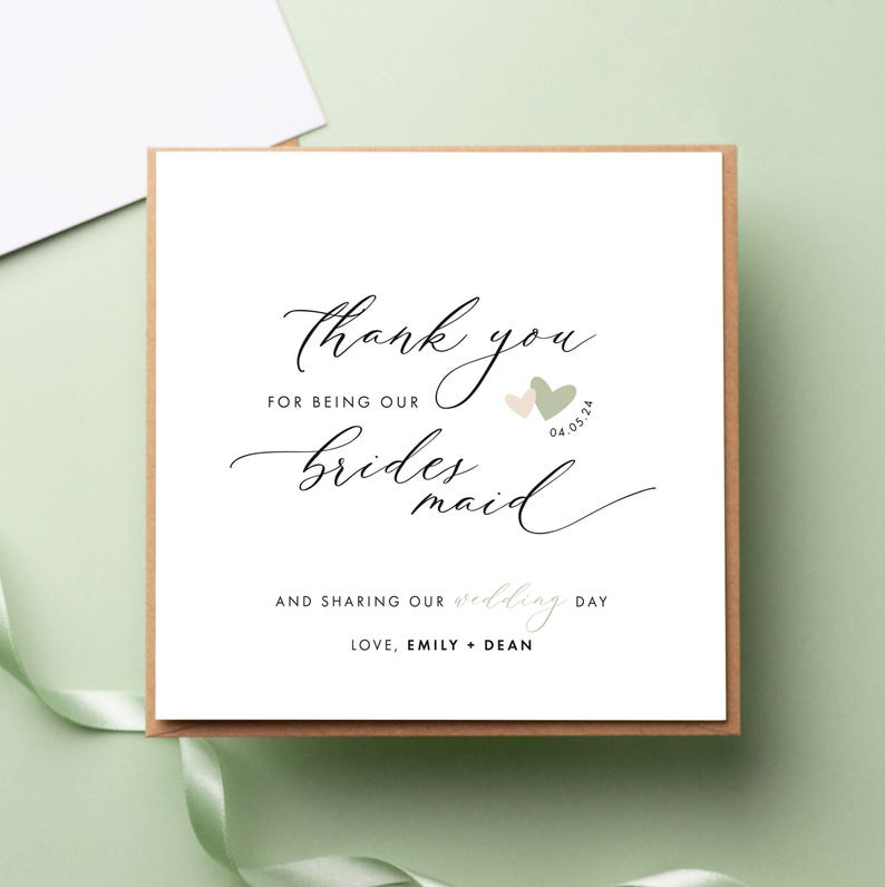Personalised Bridesmaid Thank You Card, Bridal Party Card, Wedding Card ...