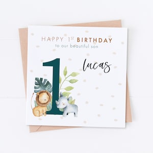 Carte personnalisée Safari 1er anniversaire, anniversaire Safari, carte d'âge, premier anniversaire, anniversaire d'enfant, anniversaire d'enfant, carte fille, carte fils